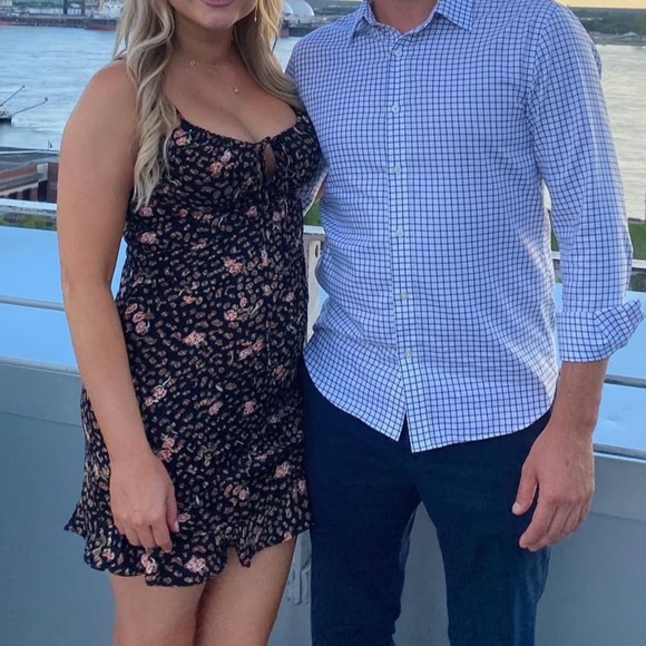 Floral Brown Black Mini Scrunch Spaghetti Strap Dress - Picture 7 of 7